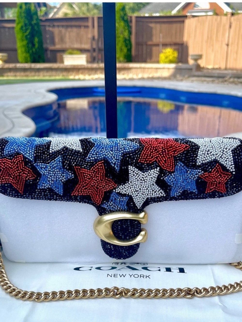 COACH Tabby 26 250TH Americana Red White Blue Beaded Stars Ltd Edition NWT